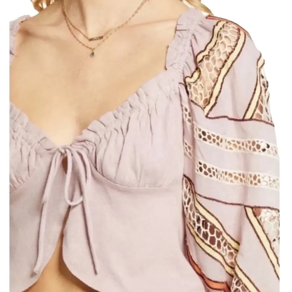 Free People Sunrise Sunset Crochet Cotton Crop, Y2K, Lavender Boho Festival  L